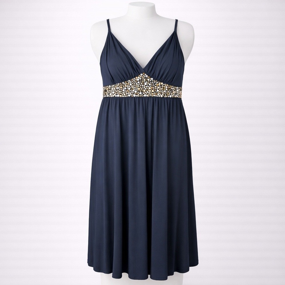 AGB Dress Navy‎ Blue Cocktail Party Sleeveless Embellished 10 M Gothic Glam Y2K